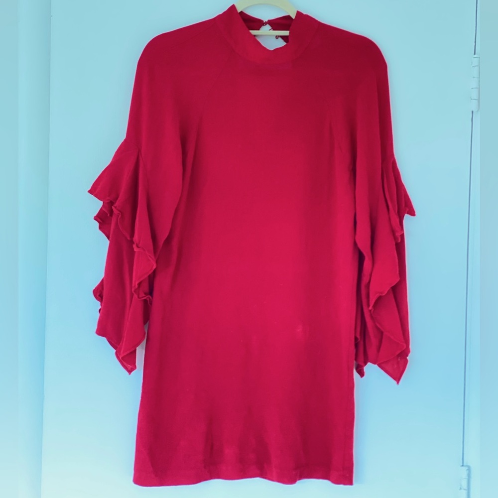 H&M Red Mini Dress with Fringe sleeves